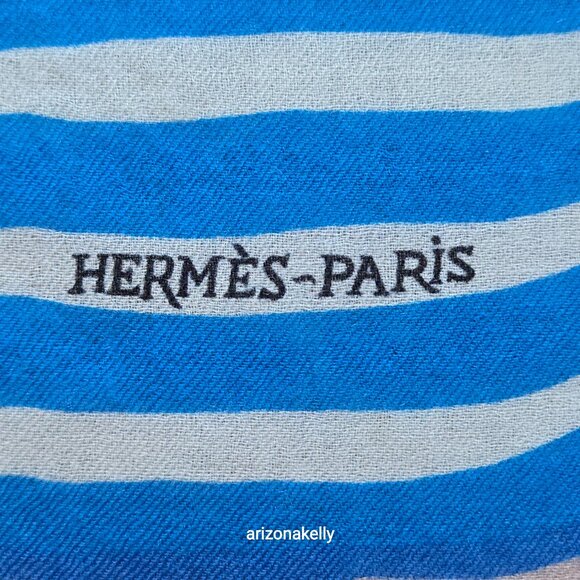 Hermès WOOL STOLE Charmes des Plages Normandes Rectangle Scarf Beach Cabanas - Picture 13 of 16